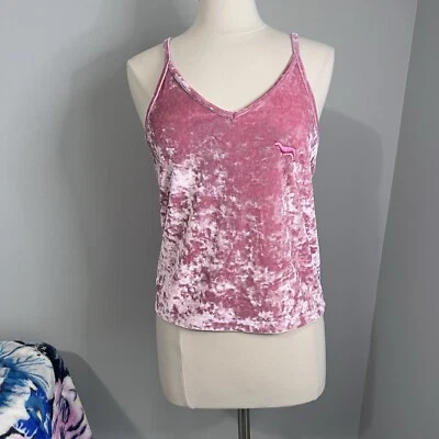 Victoria's Secret PINK Women's Sz M Pink Crushed Velvet V-Neck Tank Top Camisole - Image 1 of 4