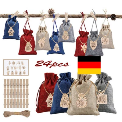 24Stks Adventskalender Zahlen Holz Hänger Deko Weihnachten Holz Klammern Tags DE - Bild 1 von 4