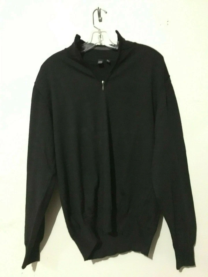 Saks Fifth Avenue  Size XL Italian Merino Wool Blend Gray 1/4 Zip Men Sweater - Image 1 of 4