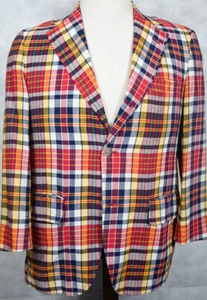 Vintage Ah! Austin Hill for Eljos Red & Blue Madras Cotton Sport Coat 40S - Picture 1 of 8