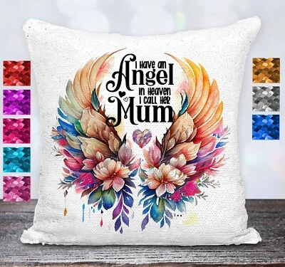 Mum Cushion Cover Throw Pillow Reversible Sequins Mothers Day Gift Angel Wings - image 1 of 4