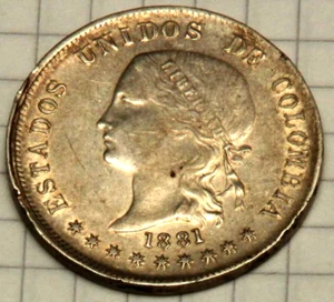 1881Colombia Silver 50 Centavos Bogota GoldTone Libertad Choice UnCirculated - Picture 1 of 4