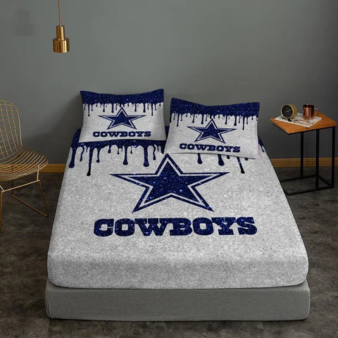 Dallas Cowboys Fitted Sheet 3PCS Mattress Cover Deep Pocket Bed Sheet Pillowcase Cover