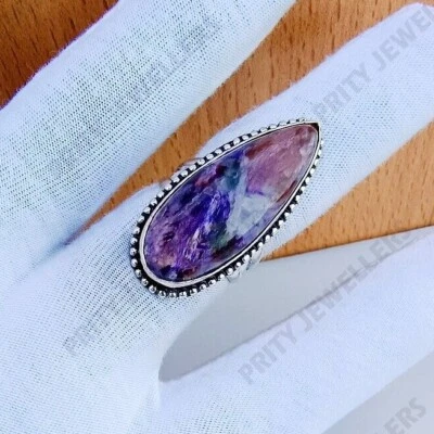 Purple Charoite Gemstone Ring, 925 Sterling Silver Plated Ring, Handmade Ring - Image 1 of 4