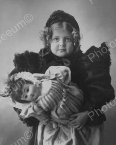 Little Victorian Girl Holds Doll 1800s 8x10 Reprint Of Old Photo - Picture 1 of 1