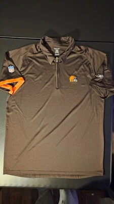 Camisa Polo Cleveland Browns Reebok PlayDry Para Hombres L Marrón 1/4 Cremallera Foto 1 de 4