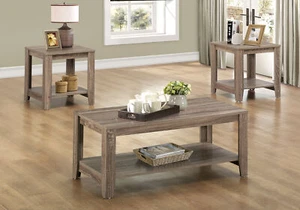Transitional 3 PC Coffee End table Set with Shelf in Dark Taupe - Picture 1 of 5