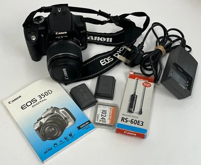 CANON EOS 350D 8MP DIGITAL SLR CAMERA 18-55MM LENS CHARGER REMOTE SWITCH - WORKS - Image 1 of 4
