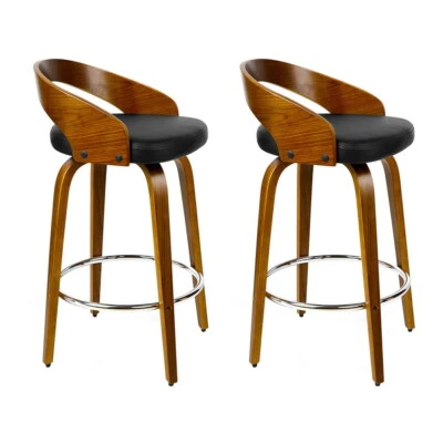 Artiss 2x Bar Stools Kitchen Dining Chairs Swivel Counter Stool Leather Wooden - image 1 of 4