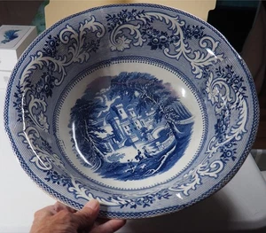 Transferware Wash Bowl, Blue with Castle and hunting scene - Picture 1 of 1