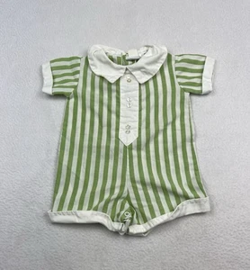 Bryan Baby Size 0–3 Months Green White Stripe Romper Unisex Vintage 1970s - Picture 1 of 7
