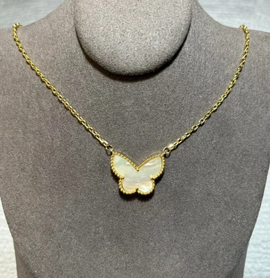 Collar Mariposa, Colgante Grande, Oro Amarillo 18k, Madreperla Blanca, Nuevo Foto 1 de 4