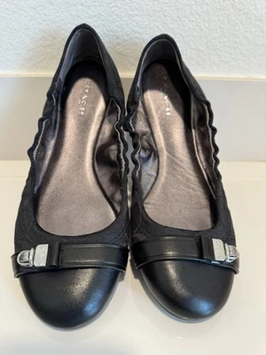 Coach Delphine Black Leather Ballet Flats with Buckle, Size 7.5 - Image 1 of 3