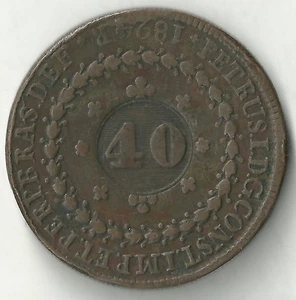 Brasil 40 Reis Pedro I  large cooper coin (KM#364) - Picture 1 of 2