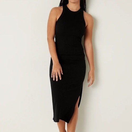 UNDERCOVER Abito midi Victoria's Secret ROSA nero a costine canotta taglia XL