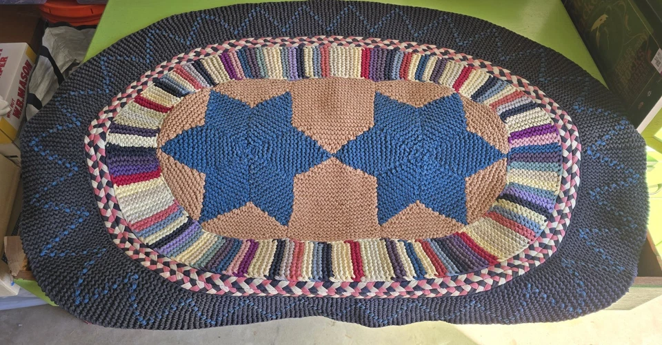 Vintage Judy Boisson American Country Blue Star Rug 2 Stars Multi 36" X 49" - Image 1 of 3