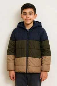 GAP Kids ColdControl Puffer Jacket XL Hooded Colorblock Winter Coat Boys - Picture 1 of 12
