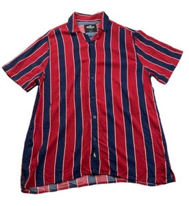 Hollister Mens Shirt Size Medium Red and Blue Striped Relaxed Fit Short Sleeve - Picture 1 of 11