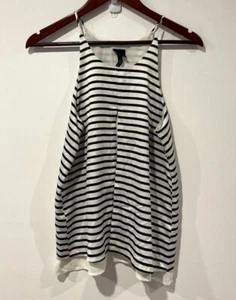 Cotton On Cami Blouse Womens Size 8 White Black Stripe Strappy Layered Top Flowy - Picture 1 of 12