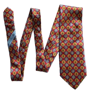 Countess Mara Silk Neck Tie Necktie 58" Italian Handmade Red w/ Medallion Print - Picture 1 of 4