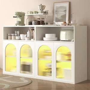 Sideboard Buffet Anrichte Küchenschrank mit Glastüren und LED-Beleuchtung 140 cm - Bild 1 von 10