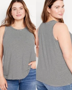 Old Navy Women's Luxe Sleeveless T-Shirt Tank Top Black Striped Size Large XL - Picture 1 of 4