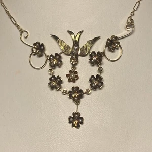 Collana colomba perle semi vintage, oro giallo 14 carati, catena 19", fiori - Foto 1 di 9