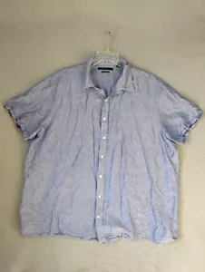 Camicia uomo Perry Ellis 2X blu extra fine lino cotone manica corta con bottoni - Foto 1 di 9