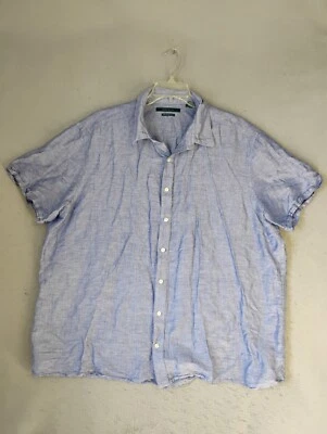 Perry Ellis Mens Shirt 2X Blue Extra Fine Linen Cotton Short Sleeve Button Up - Image 1 of 4