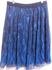 Ruby Rd. Women's Size 14 Blue Leaf Print Pull On Flared Lined Midi Skirt