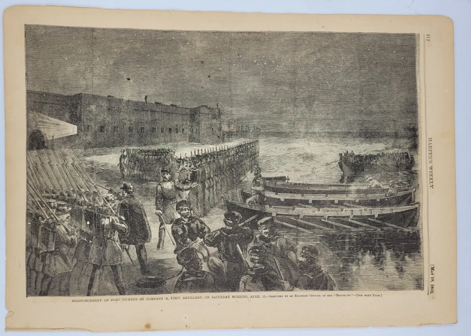 Fort Pickens Florida 1861 vintage print  Reinforcement by Company A - Image 1 of 1