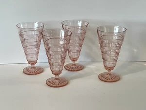 Hazel-Atlas Pink Beehive Depression Glass 12 oz Footed Tumblers Set of 4 6 3/4" - Picture 1 of 5