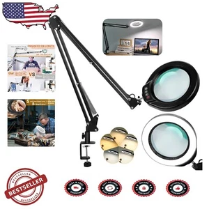 Large 5" 8X Magnifier with 5 Color Modes & Swivel LED Lamp - Hands-Free Design - Picture 1 of 9