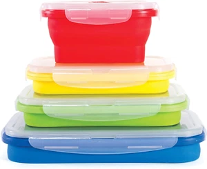 Thin Bins Collapsible Containers – Set of 4 Rectangle Silicone Food Storage Cont - Picture 1 of 12
