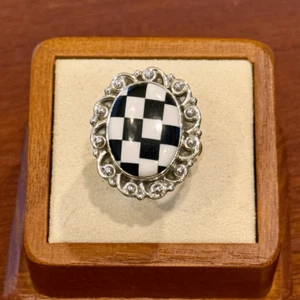 Anillo boho de plata esterlina con tablero de cuadros y madreperla del suroeste de moda 9 - Imagen 1 de 6