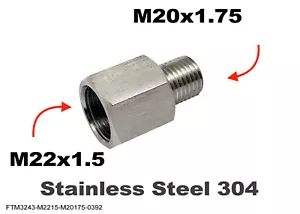 M22x1.5 Female to M20x1.75 Male Stainless Sensor Adaptor Fittings Conversion - Picture 1 of 6