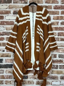 Plus Size Boho Hippie Camel Ethnic Kimono Tassel Cardigan Duster Poncho - Picture 1 of 4