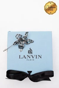 RRP €360 LANVIN Flower Bloom Lapel Pin Brooch HANDCRAFTED Rhinestones Cut Out - Picture 1 of 9