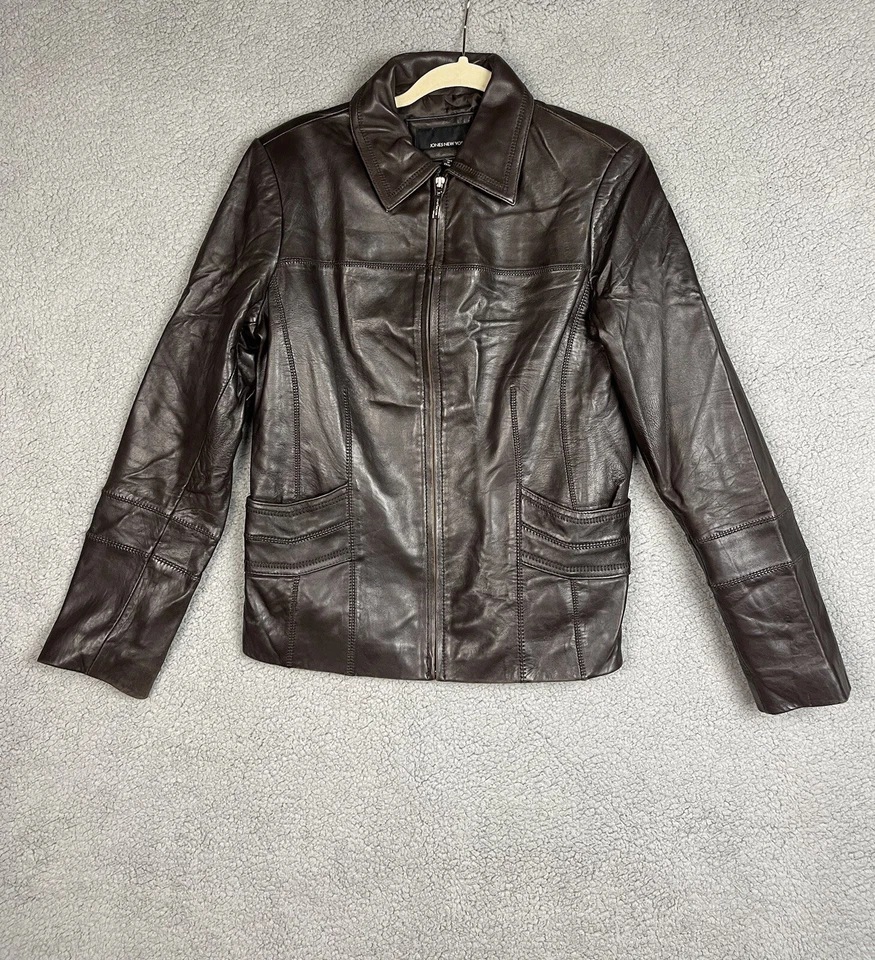 Chaqueta Jones New York Mujer Marrón Cuero Genuino Talla Mediana-Cuero Suave Foto 1 de 4