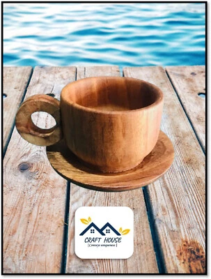 Taza de té y café primitiva hecha a mano de madera 150 ml con platillo 150 ml Foto 1 de 4