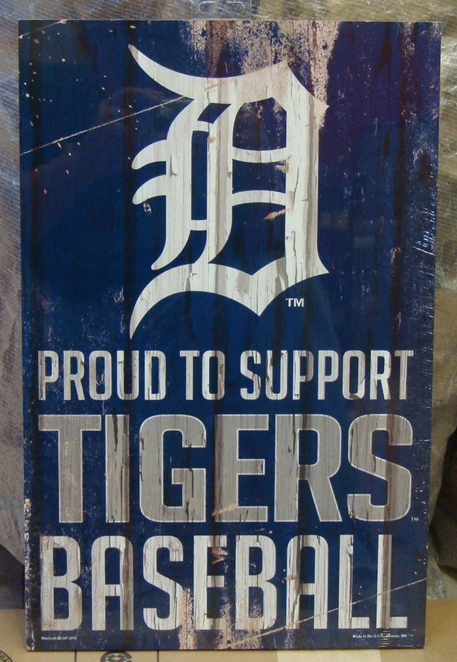 DETROIT TIGERS PROUD TO SUPPORT TIGERS BASEBALL WOOD SIGN 11"X17'' NEW WINCRAFT - Image 1 of 1