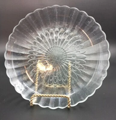 Vtg Libbey Glass Peacock Pattern Salad Luncheon Plate Duratuff  7.5” Damaged - Image 1 of 4