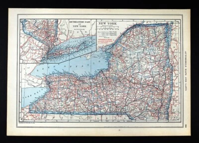 1919 Авто Дорожная Карта Нью-Йорк Сити Олбани Буффало Рочестер Сиракузы Ютика Нью-Йорк - Изображение 1 из 4