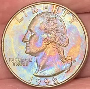 1998-P Washington Quarter Brilliant Lustrous Rainbow Toned Coin #11 - Bild 1 von 10