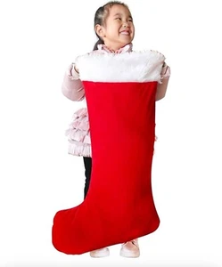 Medias gigantes de Navidad, terciopelo rojo suave, puño de piel sintética de felpa blanca, forro rojo - Imagen 1 de 4