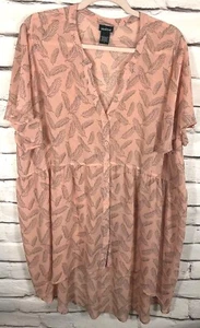 Tunica donna Torrid taglie forti 4 rosa/nero piumata manica corta trasparente con bottoni - Foto 1 di 3