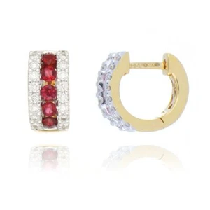 18ct Yellow Gold 0.41ct Ruby And Diamond Hoop Earrings - Picture 1 of 1