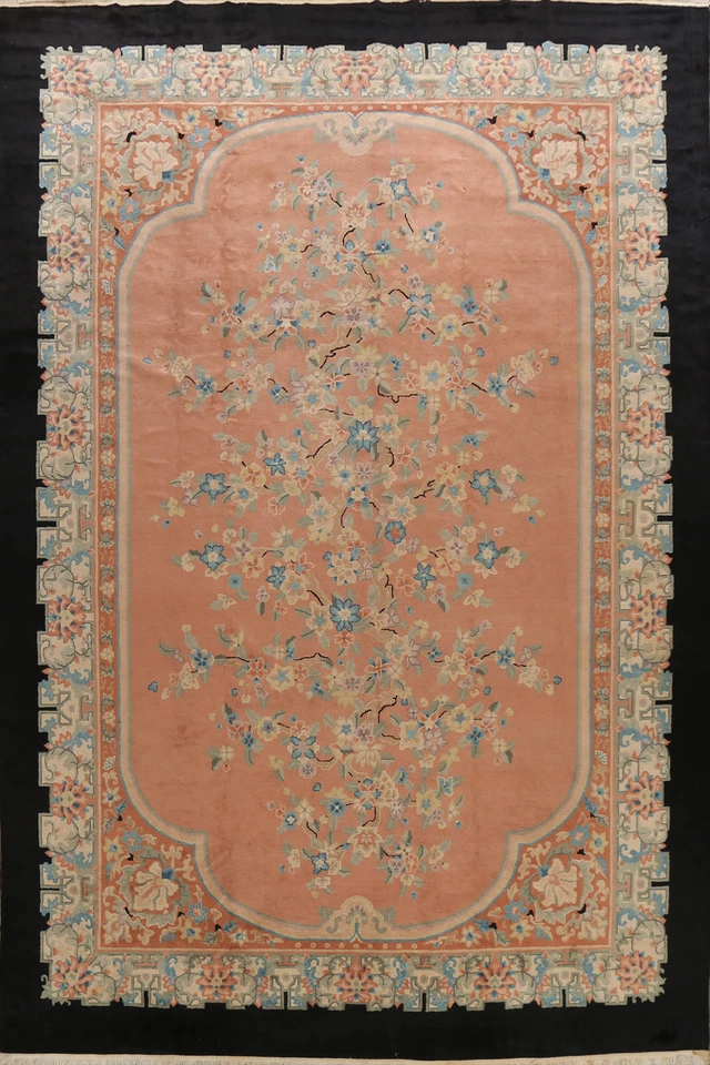 Vintage Vegetable Dye Floral Art Deco Nichols Chinese Rug 10x14 ft Oriental Rug - Image 1 of 4