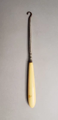 Vintage Shoe Glove Boot Button Hook with French Ivory (aka Celluloid) Handle - Image 1 of 4