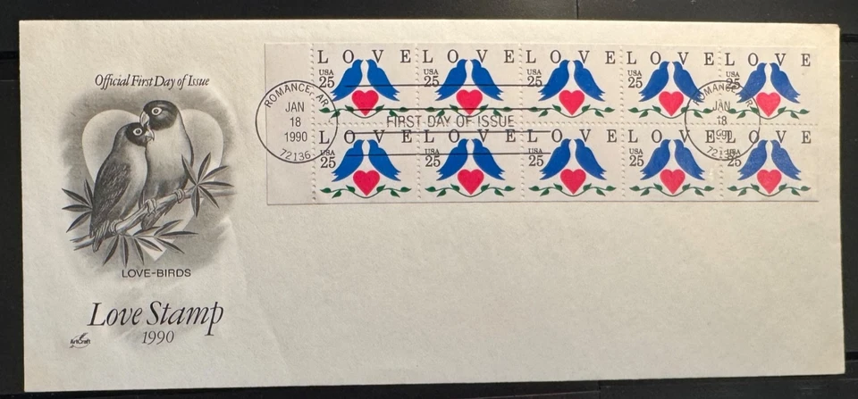#2441a  ArtCraft LOVE Booklet Pane of 10 NEVER FOLDED on single FDC - Image 1 of 1